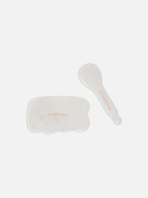 - Set Gua Sha Nuvoletta e Cucchiaio In Giada Bianca -